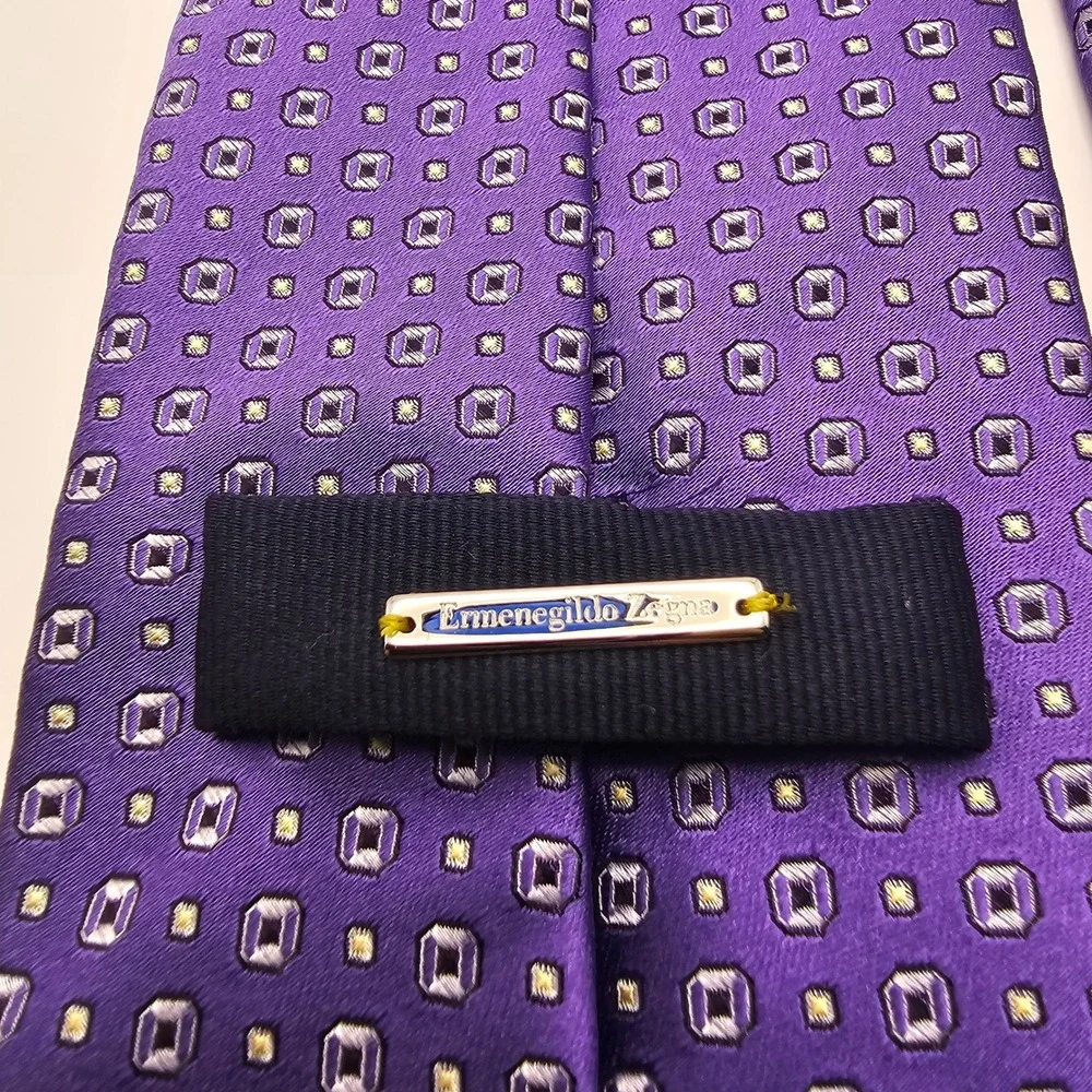 Ermenegildo Zegna Silk Tie Purple Geometric Square Luxury‎ Italian Designer